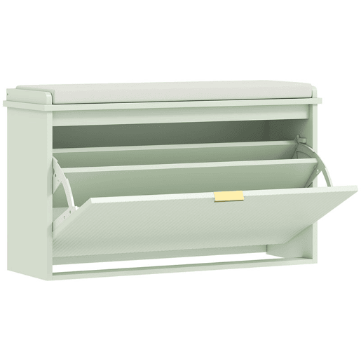 HOMCOM Banco Sapateira Estreito, Banco de Entrada com Assento Acolchoado, Gaveta Rebatível e Prateleira Ajustável, para 8 Pares de Sapatos, para Entrada ou Quarto, 80x26x47,5 cm, Verde Claro HOMCOM Banco Sapateira Estreito, Banco de Entrada com Assento Acolchoado, Gaveta Rebatível e Prateleira Ajustável, para 8 Pares de Sapatos, para Entrada ou Quarto, 80x26x47,5 cm, Verde Claro