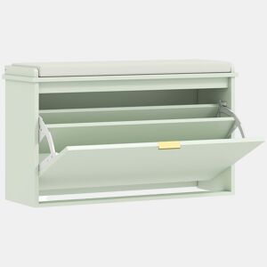 HOMCOM Banco Sapateira Estreito, Banco de Entrada com Assento Acolchoado, Gaveta Rebatível e Prateleira Ajustável, para 8 Pares de Sapatos, para Entrada ou Quarto, 80x26x47,5 cm, Verde Claro