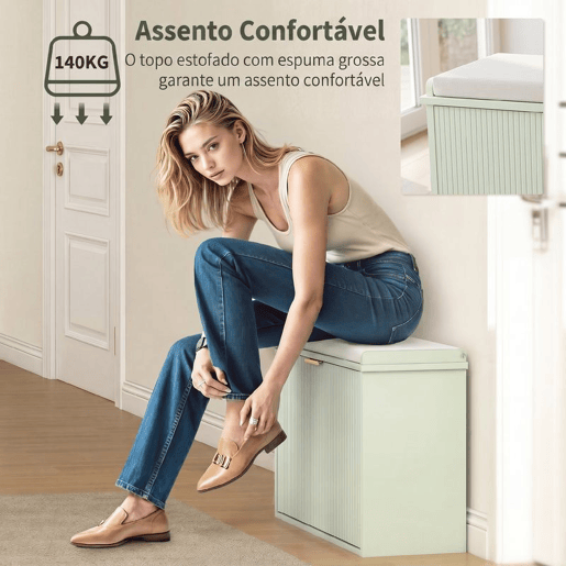 HOMCOM Banco Sapateira Estreito, Banco de Entrada com Assento Acolchoado, Gaveta Rebatível e Prateleira Ajustável, para 8 Pares de Sapatos, para Entrada ou Quarto, 80x26x47,5 cm, Verde Claro HOMCOM Banco Sapateira Estreito, Banco de Entrada com Assento Acolchoado, Gaveta Rebatível e Prateleira Ajustável, para 8 Pares de Sapatos, para Entrada ou Quarto, 80x26x47,5 cm, Verde Claro