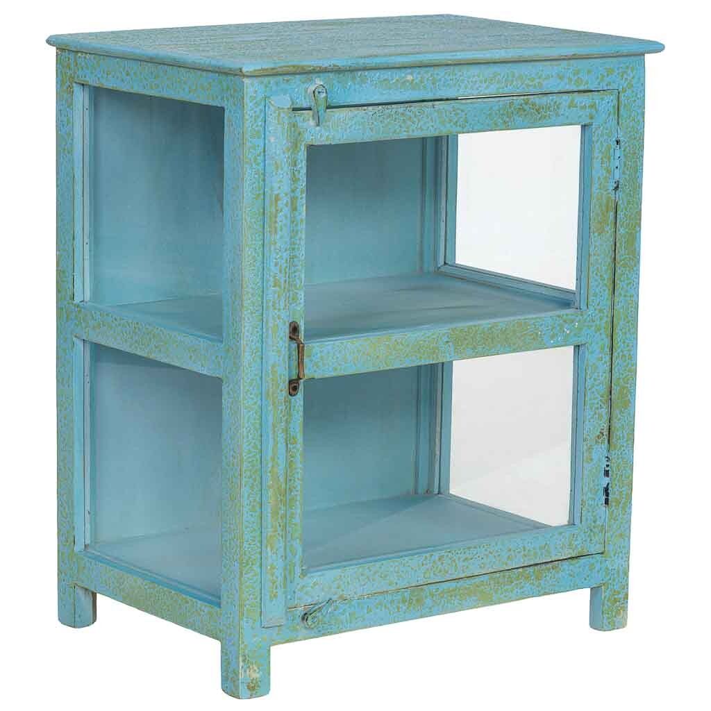 Vitrina de madera azul acabado artesanal 67x46x80cm