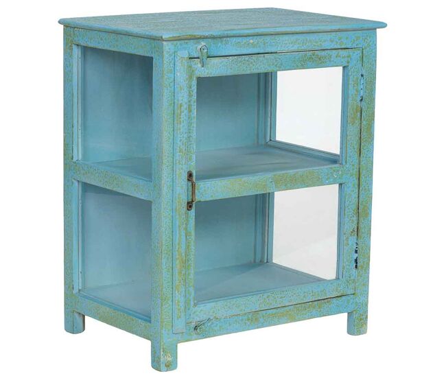 Vitrina de madera azul acabado artesanal 67x46x80cm