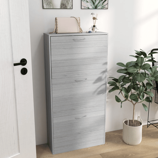 HOMCOM Sapateiro Estreito com 3 Portas Basculantes, Sapateira de Entrada com Prateleiras Ajustáveis para 12 Pares de Sapatos, para Corredor, Espaços Pequenos, Cinzento HOMCOM Sapateiro Estreito com 3 Portas Basculantes, Sapateira de Entrada com Prateleiras Ajustáveis para 12 Pares de Sapatos, para Corredor, Espaços Pequenos, Cinzento