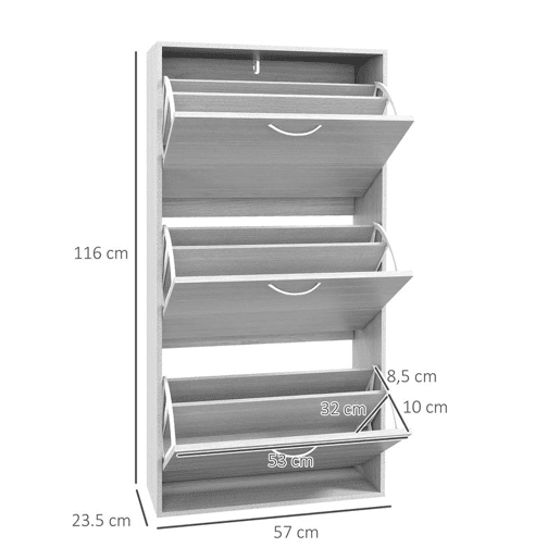 HOMCOM Sapateiro Estreito com 3 Portas Basculantes, Sapateira de Entrada com Prateleiras Ajustáveis para 12 Pares de Sapatos, para Corredor, Espaços Pequenos, Cinzento HOMCOM Sapateiro Estreito com 3 Portas Basculantes, Sapateira de Entrada com Prateleiras Ajustáveis para 12 Pares de Sapatos, para Corredor, Espaços Pequenos, Cinzento