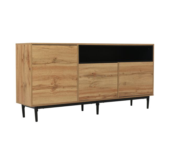 Aparador de salón comedor mueble auxiliar con 3 puertas y estantes regulables grande mueble de almacenaje para tv con patas de madera 160x35x76cm