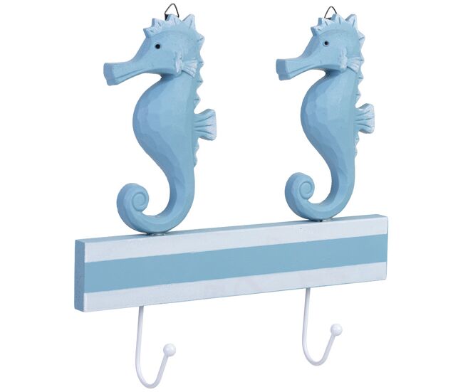Percha de pared de madera con 2 ganchos azul 27x5x26h cm