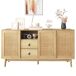 Aparador Naturaleza de Madera con 3 Puertas Correderas de Ratán 155 Aparador Naturaleza de Madera con 3 Puertas Correderas de Ratán 155 Madera