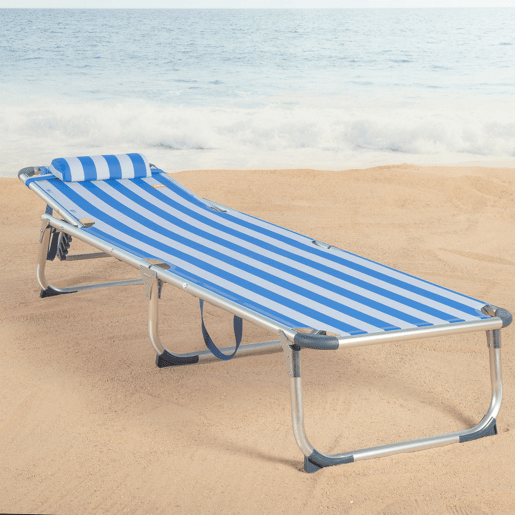 Pack 2 espreguiçadeiras de praia multiposições, estilo náutico, 186x49x30 cm, com almofada Pack 2 espreguiçadeiras de praia multiposições, estilo náutico, 186x49x30 cm, com almofada