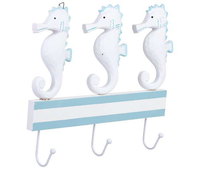 Percha de pared de madera con 3 ganchos blanco 34x5x28h cm
