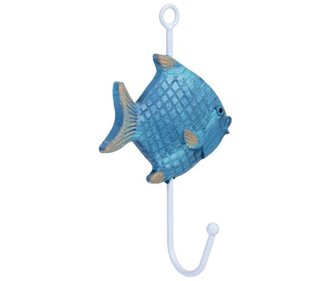 Percha de pared pez de madera azul 10x4x16h cm