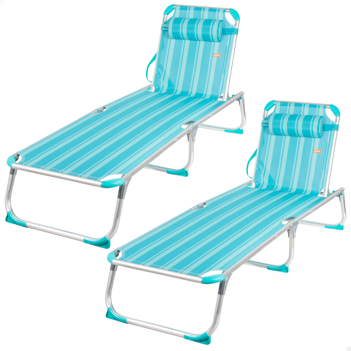 Aktive - Pack 2 tumbonas playa plegables aluminio 5 posiciones Turquesa