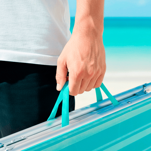 Conjunto de 2 espreguiçadeiras de praia multiposições, 186x49x30 cm, listradas em turquesa, com almofada