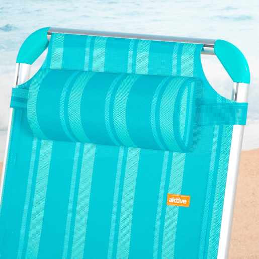Conjunto de 2 espreguiçadeiras de praia multiposições, 186x49x30 cm, listradas em turquesa, com almofada