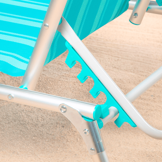 Conjunto de 2 espreguiçadeiras de praia multiposições, 186x49x30 cm, listradas em turquesa, com almofada