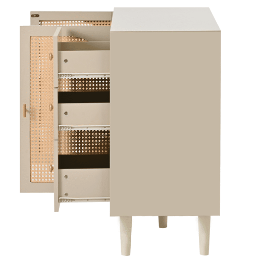 Aparador de Sala de Estar Jantar Móvel Auxiliar com 2 Portas de Rotim Palhinha e 3 Gavetas Armário de Arrumação Grande com Pés de Madeira 120x40x82.5cm Crème Aparador de Sala de Estar Jantar Móvel Auxiliar com 2 Portas de Rotim Palhinha e 3 Gavetas Armário de Arrumação Grande com Pés de Madeira 120x40x82.5cm Crème