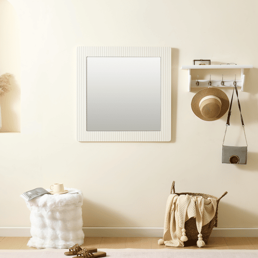Espelho de parede quadrado 80x80 cm - moldura em madeira branca, design moderno e intemporal - branco Espelho de parede quadrado 80x80 cm - moldura em madeira branca, design moderno e intemporal - branco