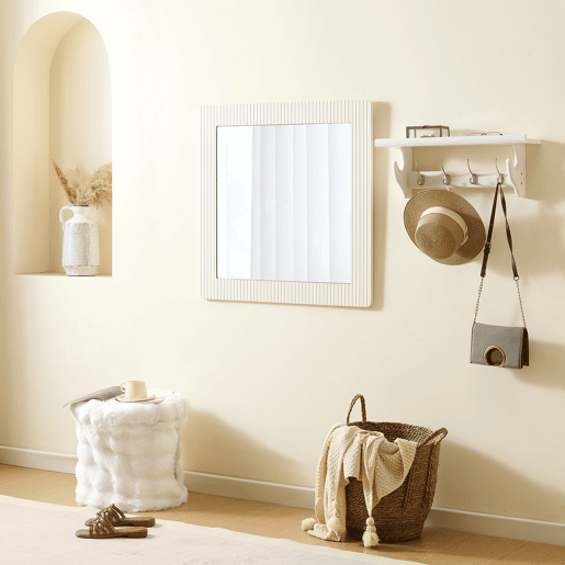 Espelho de parede quadrado 80x80 cm - moldura em madeira branca, design moderno e intemporal - branco Espelho de parede quadrado 80x80 cm - moldura em madeira branca, design moderno e intemporal - branco