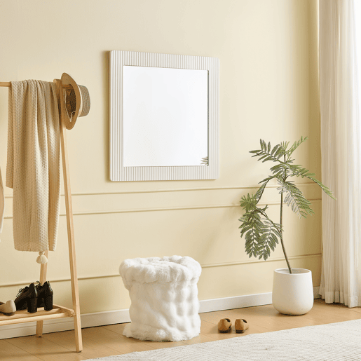 Espelho de parede quadrado 80x80 cm - moldura em madeira branca, design moderno e intemporal - branco Espelho de parede quadrado 80x80 cm - moldura em madeira branca, design moderno e intemporal - branco