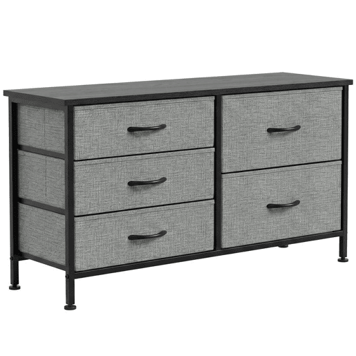 HOMCOM Cómoda com 5 Gavetas de Tecido Cómoda para Quarto Estrutura de Aço para Sala Escritório 100x30x53 cm Cinzento Escuro e Preto HOMCOM Cómoda com 5 Gavetas de Tecido Cómoda para Quarto Estrutura de Aço para Sala Escritório 100x30x53 cm Cinzento Escuro e Preto