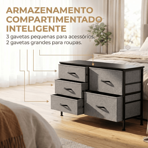 HOMCOM Cómoda com 5 Gavetas de Tecido Cómoda para Quarto Estrutura de Aço para Sala Escritório 100x30x53 cm Cinzento Escuro e Preto HOMCOM Cómoda com 5 Gavetas de Tecido Cómoda para Quarto Estrutura de Aço para Sala Escritório 100x30x53 cm Cinzento Escuro e Preto