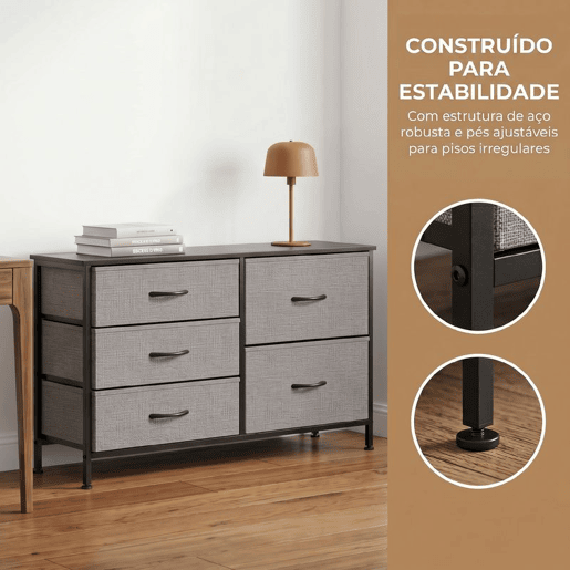 HOMCOM Cómoda com 5 Gavetas de Tecido Cómoda para Quarto Estrutura de Aço para Sala Escritório 100x30x53 cm Cinzento Escuro e Preto HOMCOM Cómoda com 5 Gavetas de Tecido Cómoda para Quarto Estrutura de Aço para Sala Escritório 100x30x53 cm Cinzento Escuro e Preto