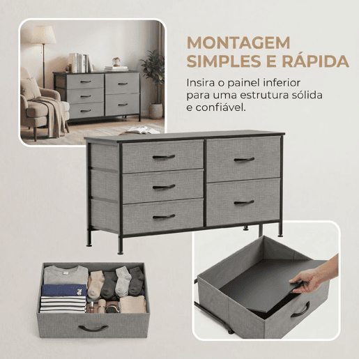 HOMCOM Cómoda com 5 Gavetas de Tecido Cómoda para Quarto Estrutura de Aço para Sala Escritório 100x30x53 cm Cinzento Escuro e Preto HOMCOM Cómoda com 5 Gavetas de Tecido Cómoda para Quarto Estrutura de Aço para Sala Escritório 100x30x53 cm Cinzento Escuro e Preto