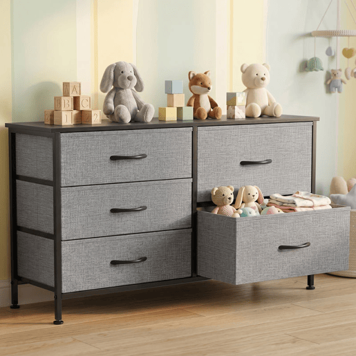 HOMCOM Cómoda com 5 Gavetas de Tecido Cómoda para Quarto Estrutura de Aço para Sala Escritório 100x30x53 cm Cinzento Escuro e Preto HOMCOM Cómoda com 5 Gavetas de Tecido Cómoda para Quarto Estrutura de Aço para Sala Escritório 100x30x53 cm Cinzento Escuro e Preto