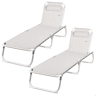 Pack 2 espreguiçadeiras de praia multiposições 186x49x30 cm bege com almofada