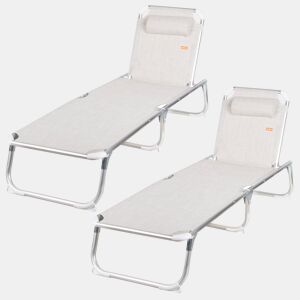 Pack 2 espreguiçadeiras de praia multiposições 186x49x30 cm bege com almofada