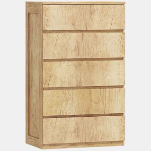 HOMCOM Cómoda de 5 Gavetas, Cómoda Moderna para Quarto, Sinfonier, Design sem Puxadores, Gaveteiro para Sala de Estar, Sala de Jantar, Entrada, 60x39x100 cm, Madeira Natural