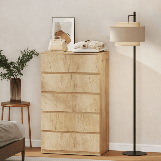 HOMCOM Cómoda de 5 Gavetas, Cómoda Moderna para Quarto, Sinfonier, Design sem Puxadores, Gaveteiro para Sala de Estar, Sala de Jantar, Entrada, 60x39x100 cm, Madeira Natural HOMCOM Cómoda de 5 Gavetas, Cómoda Moderna para Quarto, Sinfonier, Design sem Puxadores, Gaveteiro para Sala de Estar, Sala de Jantar, Entrada, 60x39x100 cm, Madeira Natural