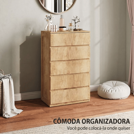 HOMCOM Cómoda de 5 Gavetas, Cómoda Moderna para Quarto, Sinfonier, Design sem Puxadores, Gaveteiro para Sala de Estar, Sala de Jantar, Entrada, 60x39x100 cm, Madeira Natural HOMCOM Cómoda de 5 Gavetas, Cómoda Moderna para Quarto, Sinfonier, Design sem Puxadores, Gaveteiro para Sala de Estar, Sala de Jantar, Entrada, 60x39x100 cm, Madeira Natural