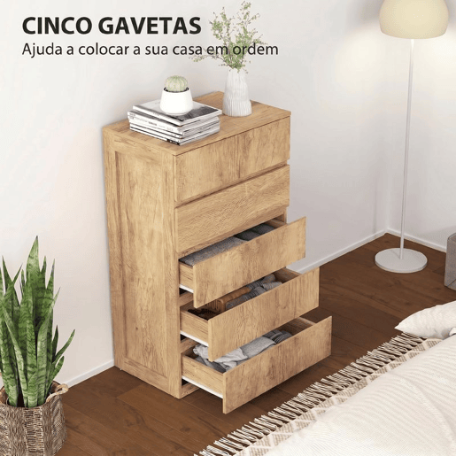 HOMCOM Cómoda de 5 Gavetas, Cómoda Moderna para Quarto, Sinfonier, Design sem Puxadores, Gaveteiro para Sala de Estar, Sala de Jantar, Entrada, 60x39x100 cm, Madeira Natural HOMCOM Cómoda de 5 Gavetas, Cómoda Moderna para Quarto, Sinfonier, Design sem Puxadores, Gaveteiro para Sala de Estar, Sala de Jantar, Entrada, 60x39x100 cm, Madeira Natural
