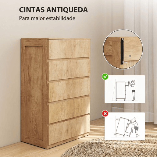 HOMCOM Cómoda de 5 Gavetas, Cómoda Moderna para Quarto, Sinfonier, Design sem Puxadores, Gaveteiro para Sala de Estar, Sala de Jantar, Entrada, 60x39x100 cm, Madeira Natural HOMCOM Cómoda de 5 Gavetas, Cómoda Moderna para Quarto, Sinfonier, Design sem Puxadores, Gaveteiro para Sala de Estar, Sala de Jantar, Entrada, 60x39x100 cm, Madeira Natural