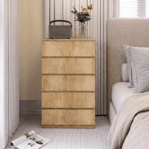 HOMCOM Cómoda de 5 Gavetas, Cómoda Moderna para Quarto, Sinfonier, Design sem Puxadores, Gaveteiro para Sala de Estar, Sala de Jantar, Entrada, 60x39x100 cm, Madeira Natural HOMCOM Cómoda de 5 Gavetas, Cómoda Moderna para Quarto, Sinfonier, Design sem Puxadores, Gaveteiro para Sala de Estar, Sala de Jantar, Entrada, 60x39x100 cm, Madeira Natural