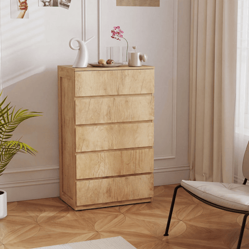 HOMCOM Cómoda de 5 Gavetas, Cómoda Moderna para Quarto, Sinfonier, Design sem Puxadores, Gaveteiro para Sala de Estar, Sala de Jantar, Entrada, 60x39x100 cm, Madeira Natural HOMCOM Cómoda de 5 Gavetas, Cómoda Moderna para Quarto, Sinfonier, Design sem Puxadores, Gaveteiro para Sala de Estar, Sala de Jantar, Entrada, 60x39x100 cm, Madeira Natural