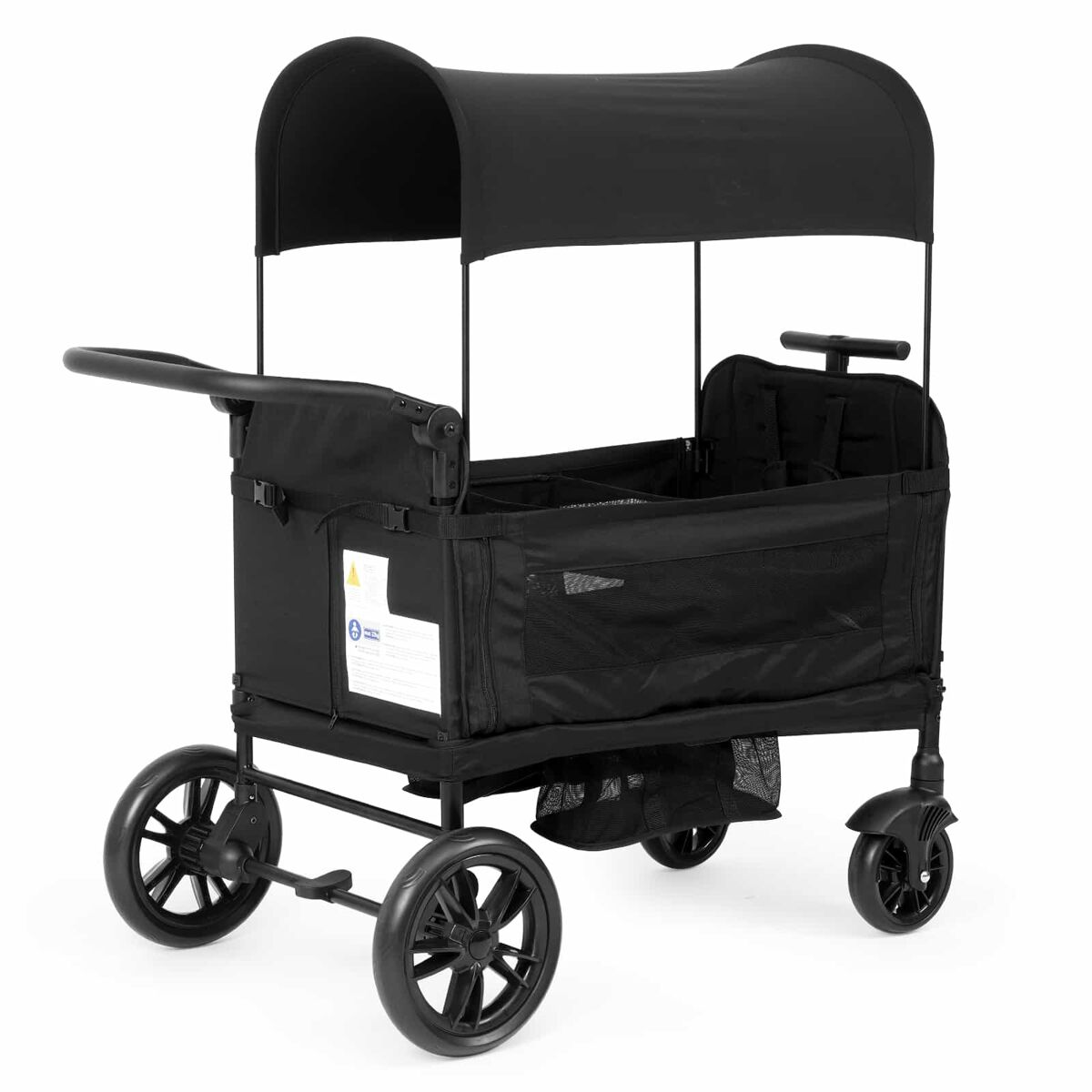 Carrito plegable para niños 2 asientos - asiento convertible, 8 posiciones, techo solar y bandeja, cinturón de seguridad 5 puntos, compacto - negro