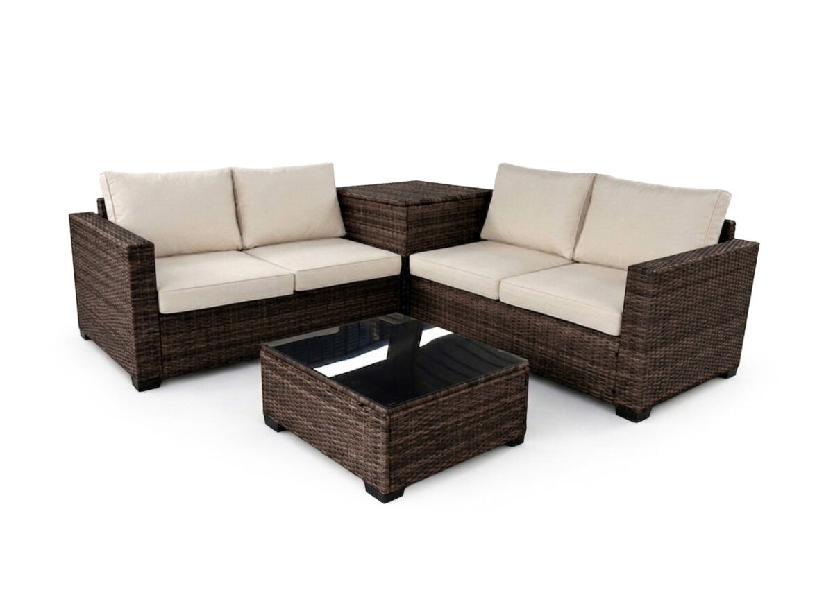 Sofa Rinconera + Mesa + Baul en Ratan PE