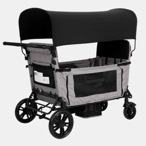 Carrinho dobrável grande com 4 lugares - Assento convertível em cama, 8 posições do guiador, dobrável, com capota e tabuleiro, rodas todo-o-terreno, bolsa lateral e porta-copos - Preto + Cinzento