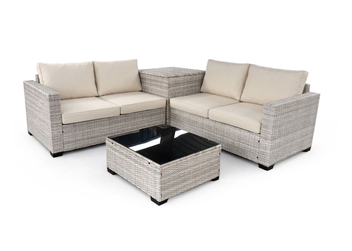 Sofa Rinconera + Baul + Mesa en Ratan PE