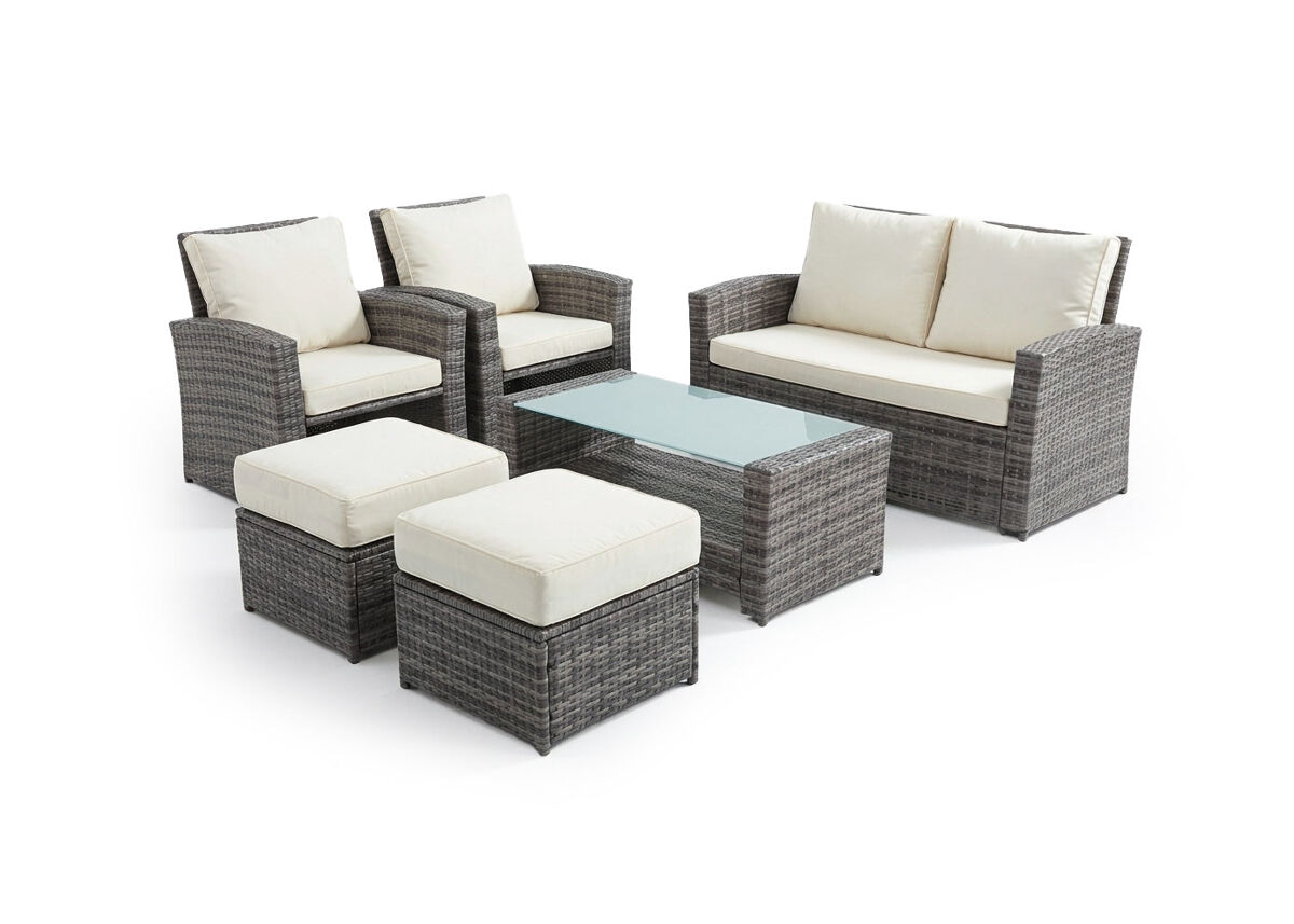 Sofa + 2 Sillones + 2 pufs + Mesa de Centro en Ratan PE