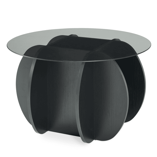 Mesa de centro Karhuvandi com tampo de vidro Ø70x40 cm PretoCinzento en.casa Mesa de centro Karhuvandi com tampo de vidro Ø70x40 cm PretoCinzento en.casa