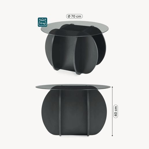 Mesa de centro Karhuvandi com tampo de vidro Ø70x40 cm PretoCinzento en.casa Mesa de centro Karhuvandi com tampo de vidro Ø70x40 cm PretoCinzento en.casa