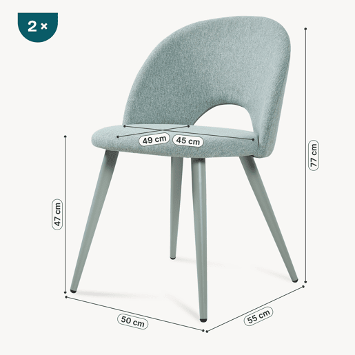 Conjunto de 2 cadeiras de jantar Karijoki tecido e metal 77x50x55 cm - Verde claro en.casa