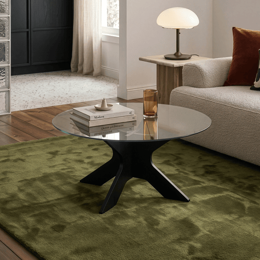 Mesa de centro Imi tampo de vidro fumado Ø70x35 cm PretoCinzento en.casa Mesa de centro Imi tampo de vidro fumado Ø70x35 cm PretoCinzento en.casa