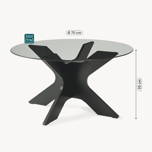 Mesa de centro Imi tampo de vidro fumado Ø70x35 cm PretoCinzento en.casa Mesa de centro Imi tampo de vidro fumado Ø70x35 cm PretoCinzento en.casa