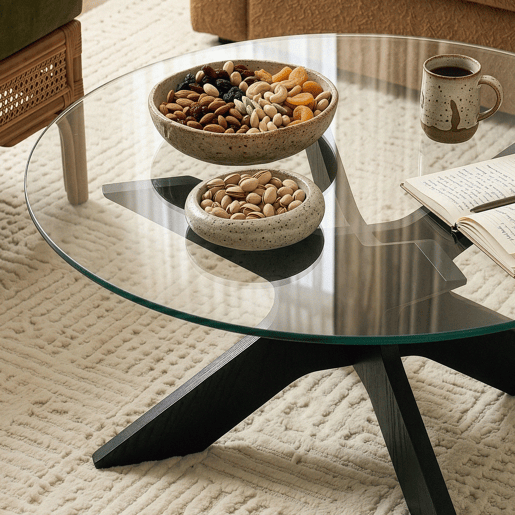 Mesa de centro Imi tampo de vidro fumado Ø70x35 cm PretoCinzento en.casa Mesa de centro Imi tampo de vidro fumado Ø70x35 cm PretoCinzento en.casa