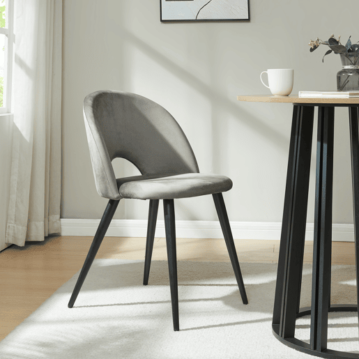 Conjunto de 4 cadeiras de jantar Karijoki veludo e metal 77 x 50 x 55 cm - Cinzento preto en.casa Conjunto de 4 cadeiras de jantar Karijoki veludo e metal 77 x 50 x 55 cm - Cinzento preto en.casa