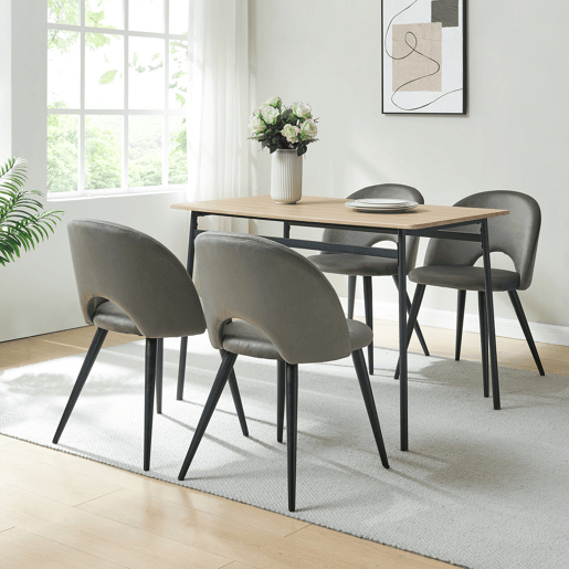 Conjunto de 4 cadeiras de jantar Karijoki veludo e metal 77 x 50 x 55 cm - Cinzento preto en.casa Conjunto de 4 cadeiras de jantar Karijoki veludo e metal 77 x 50 x 55 cm - Cinzento preto en.casa