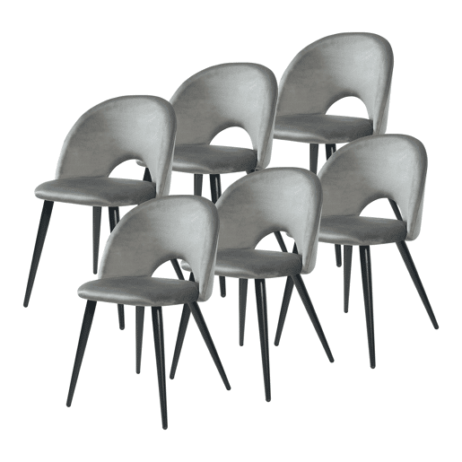 Conjunto de 6 cadeiras de jantar Karijoki veludo e metal 77 x 50 x 55 cm - Cinzento preto en.casa Conjunto de 6 cadeiras de jantar Karijoki veludo e metal 77 x 50 x 55 cm - Cinzento preto en.casa