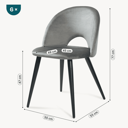 Conjunto de 6 cadeiras de jantar Karijoki veludo e metal 77 x 50 x 55 cm - Cinzento preto en.casa Conjunto de 6 cadeiras de jantar Karijoki veludo e metal 77 x 50 x 55 cm - Cinzento preto en.casa